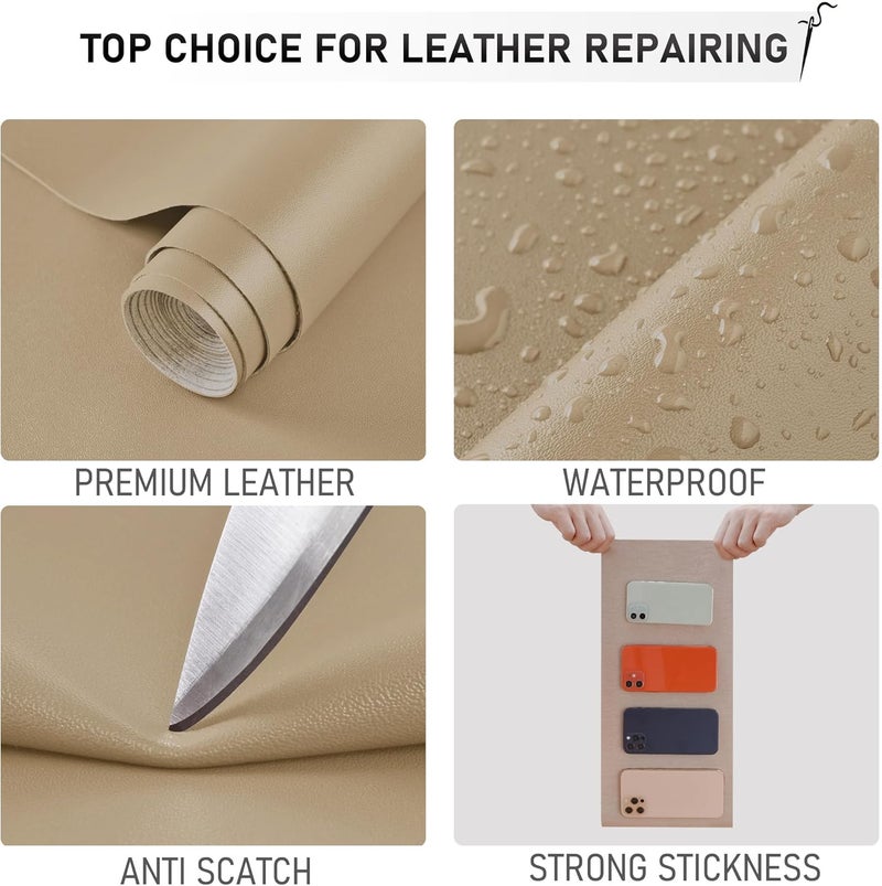 YAFLC Self Adhesive Leather Repair Tape Kit, 4"x 63" Leather Repair Patch for Furniture, Leather Repair Patch for Car seat, Sofas, Couch, Boat Seat Khaki - Image 3